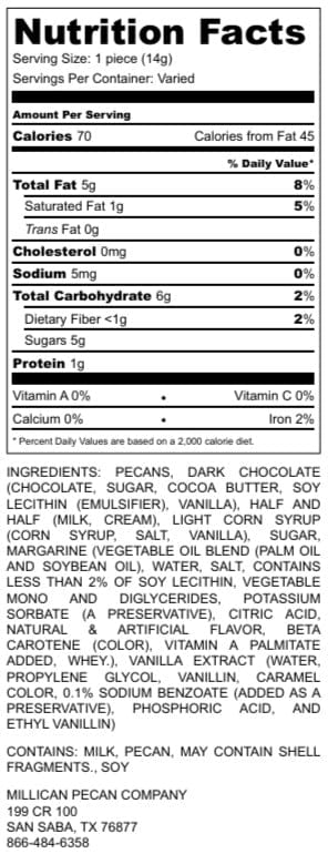 Dark Chocolate Caramillicans - Individual - Pecan Treats | Texas Pecan Cakes