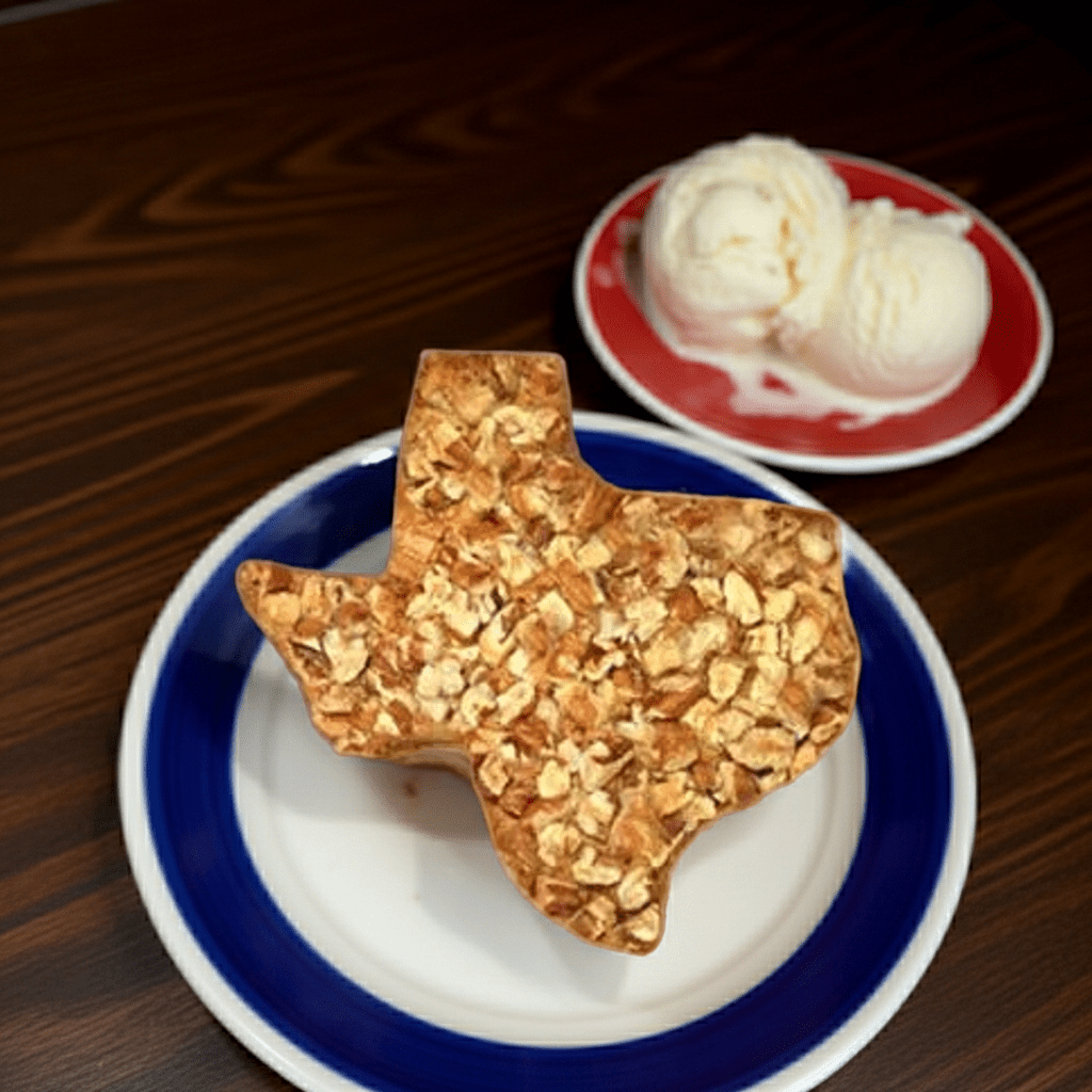 Small Texas Pecan Cake served on plate with vanilla ice cream — pecan cake dessert serving suggestion